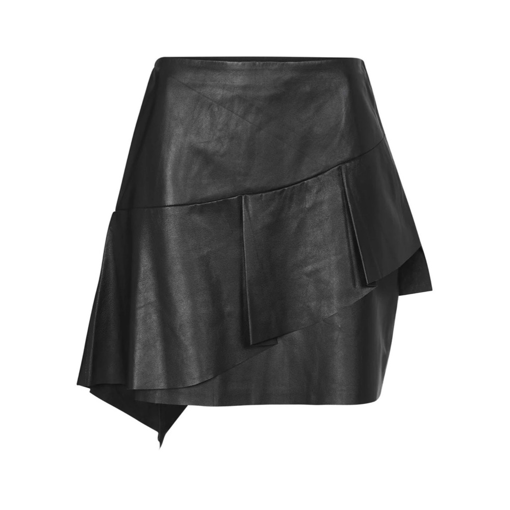 New with Tags JOIE Botan Black Leather Ruffle Mini Skirt sz 0